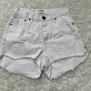 One Teaspoon High Waist Bonita Shorts White Distressed Raw Hem 27